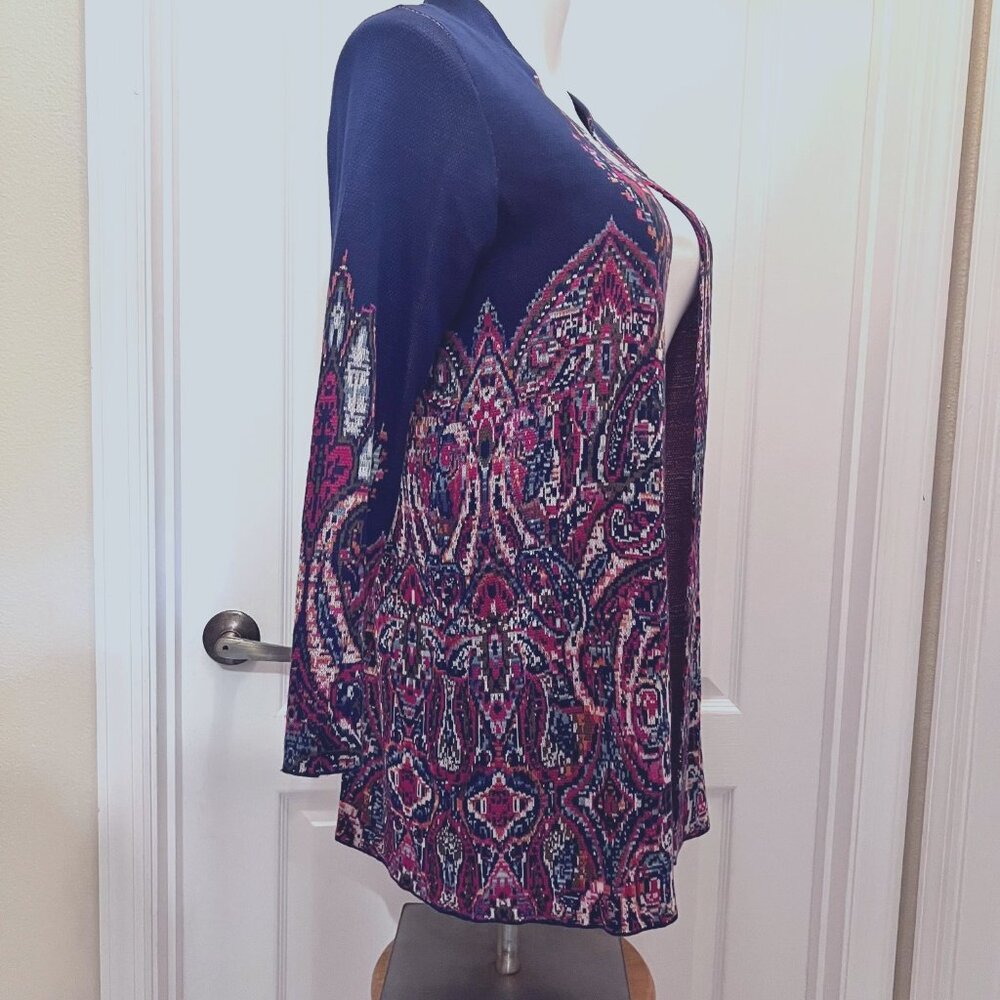 Ruby Rd. Open Front Long Sleeve Cardigan-Blue/Pin… - image 5